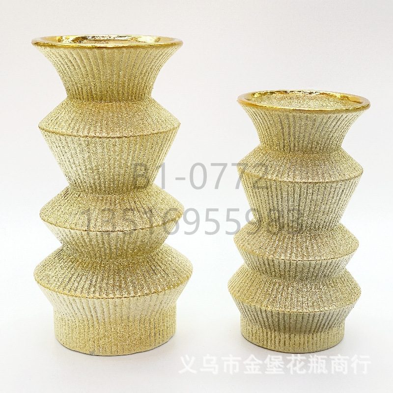 European-Style Simple Shrink Point Glaze Craft Ceramic Vase Matte Gold Flower Arrangement Bright Gold Art Flower Pot Crafts Ornaments