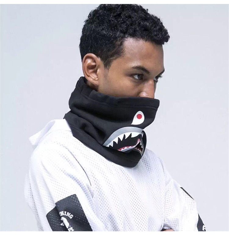 潮牌鲨鱼围脖户外防风bape脖套骑行面罩套头滑雪护耳加绒一件代发