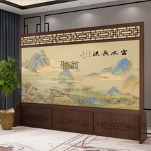 N8新中式酒店大堂隔断企业遮挡单位实木屏风镂空办公客厅布艺座屏