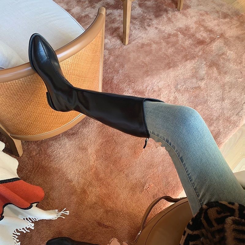 2024秋冬新款外贸V口尖头高筒长靴小个子长筒靴子女边贸跨境