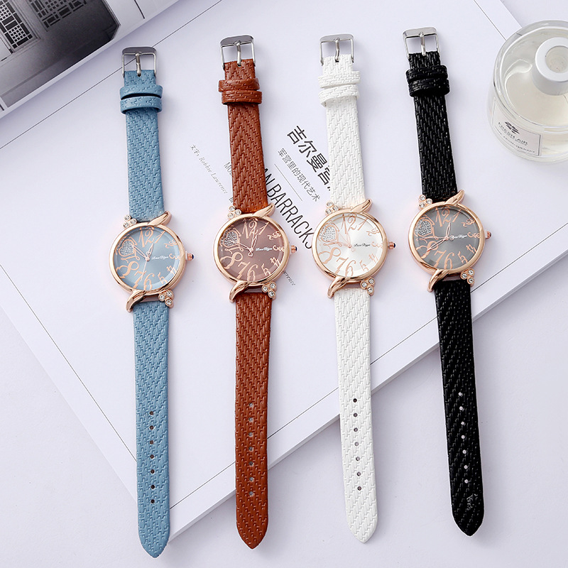 New Fashion Women's Quartz Watch Creative Art Quartz Watch All-Match Heart Shape with Diamond Couple Gift Watch