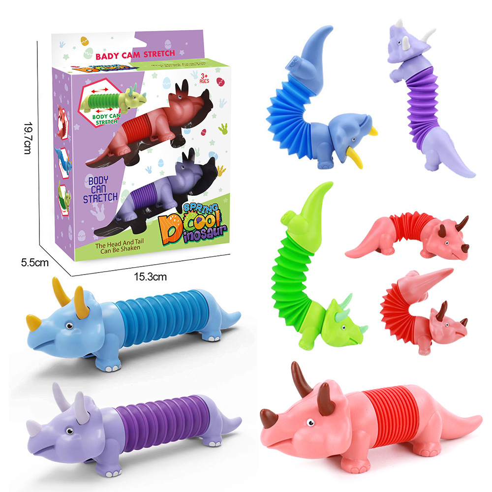 Cross-Border Hot Pop Tube Dinosaur Extension Tube Toy Light-Emitting Decompression Animal Stretch Tube Children Decompression Toy