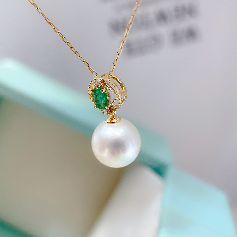 5mmakoya海水珍珠祖母绿新款吊坠