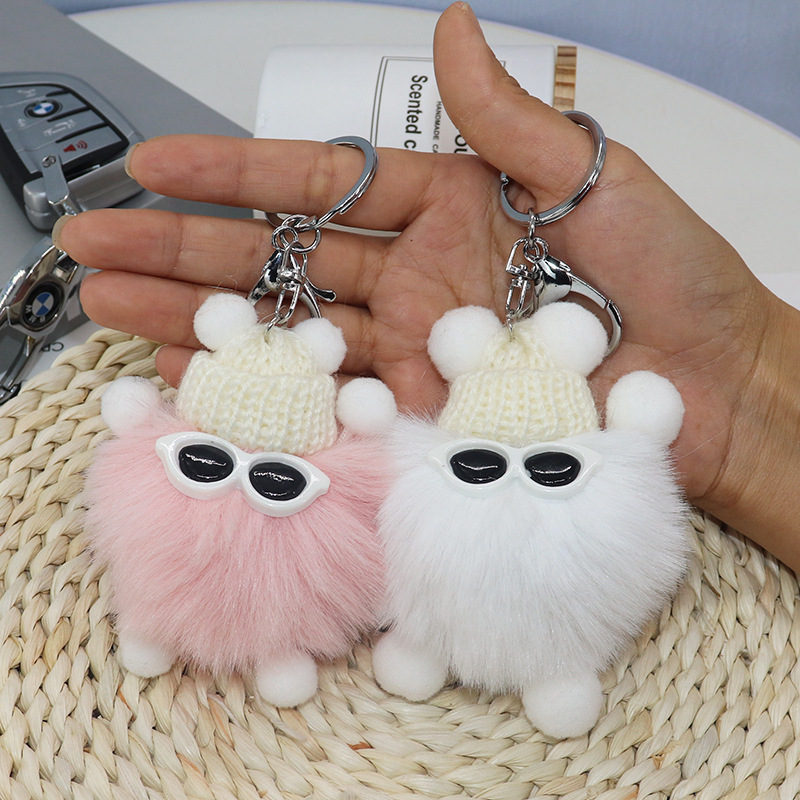 Imitation Plush Briquette Pendant Car Key Bag Cartoon Plush Doll Pendant Key Ring Cute Solid Color Accessories