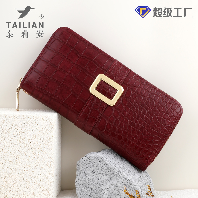 泰莉安鳄鱼纹拉链手拿包跨境批发 时尚都市女士长款钱包包wallet