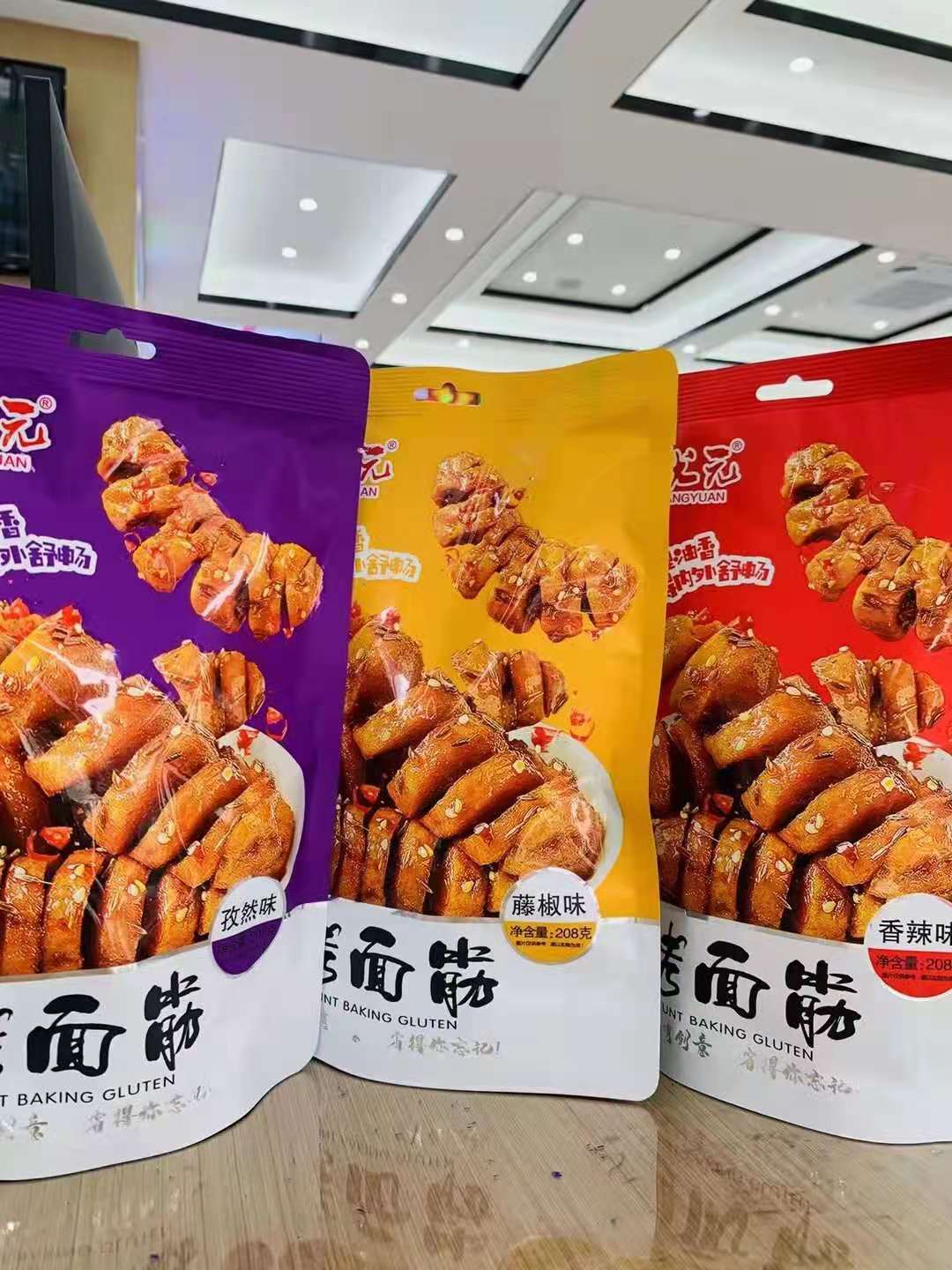 网红筋状元烤面筋208g袋装拔丝烤面筋香辣味孜然味面筋零食小食品