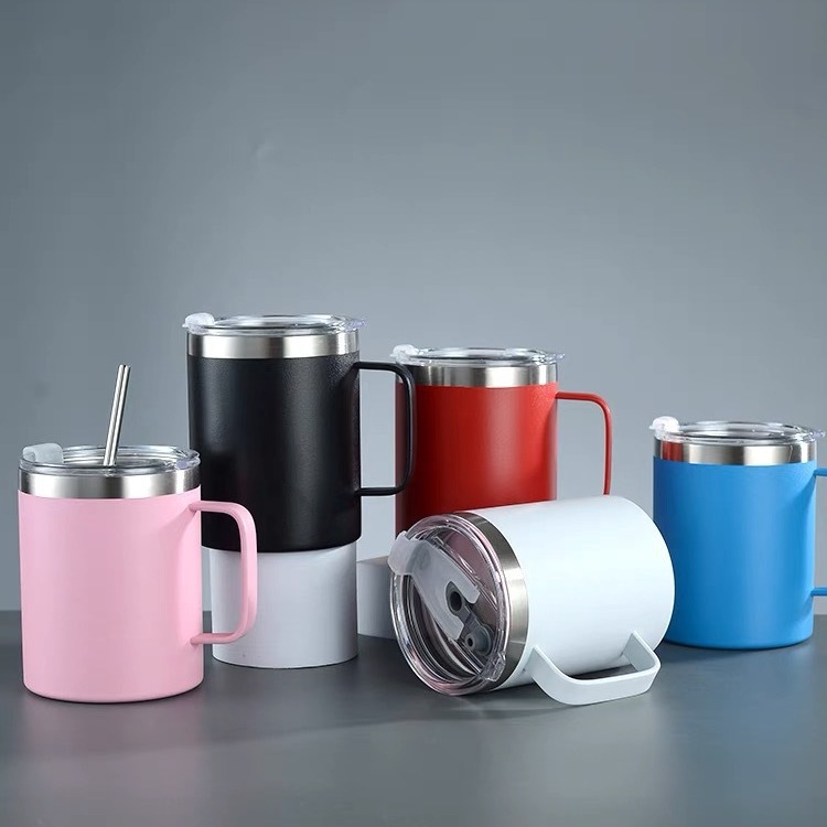 amazon plastic spray 304 stainless steel insulation with cover water cup cold insulation office cup handle cup stainless steel vacuum cup