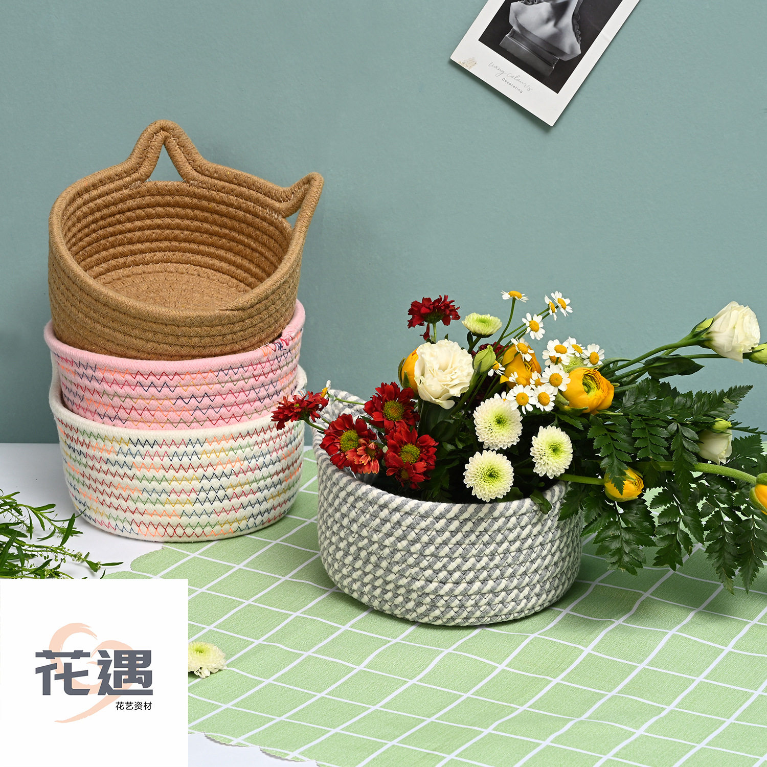 猫耳花盆套花束斜挎包鲜花包装吊篮清新简约风摆件资材厂家批发
