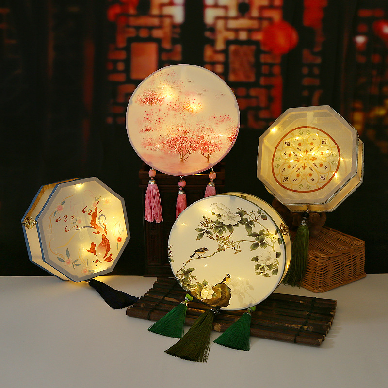 新年元宵灯手提灯宫灯花灯 刺绣 绣花灯莲花灯汉服古风兔子灯唐风