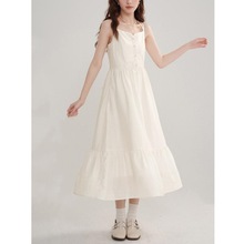 【锐达】白色挂脖吊带连衣裙女夏季2024新款春小个子小白裙子长裙