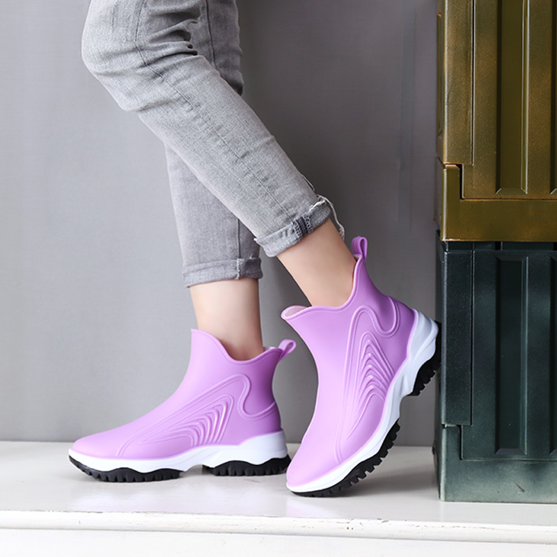 New Fashion Sports Style Women's Rain Boots Non-Slip Thickened Kitchen Work Short Tube Female Rain Shoes