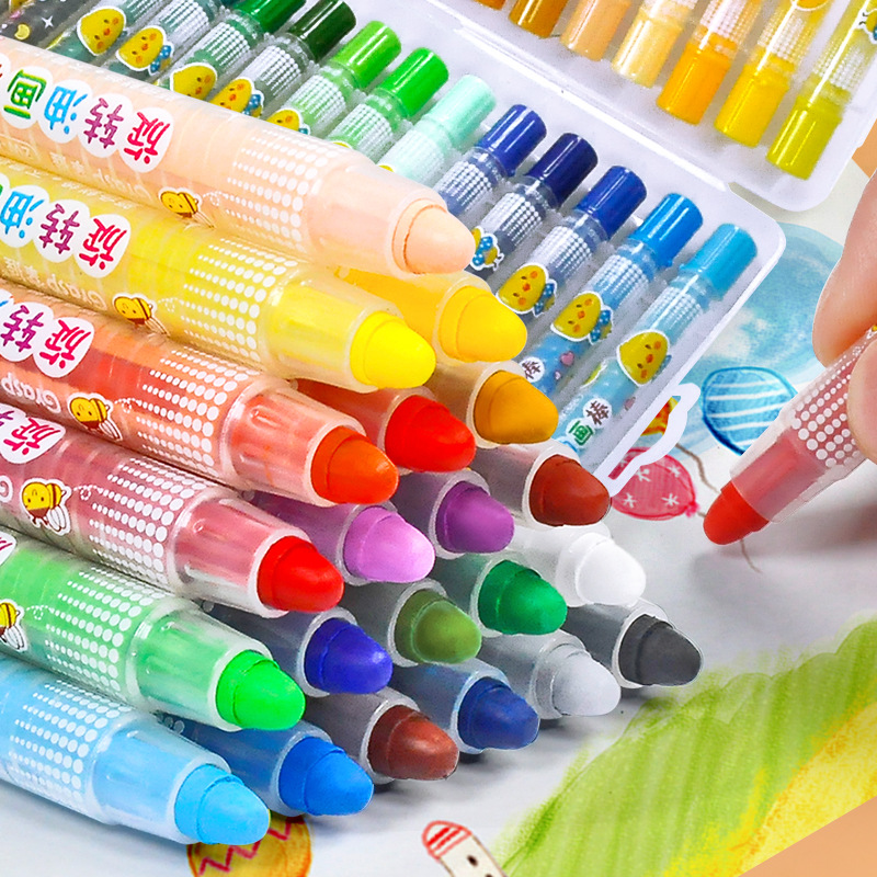 掌握可水洗油画棒儿童绘画画笔塑料旋转油化棒彩色画笔批发