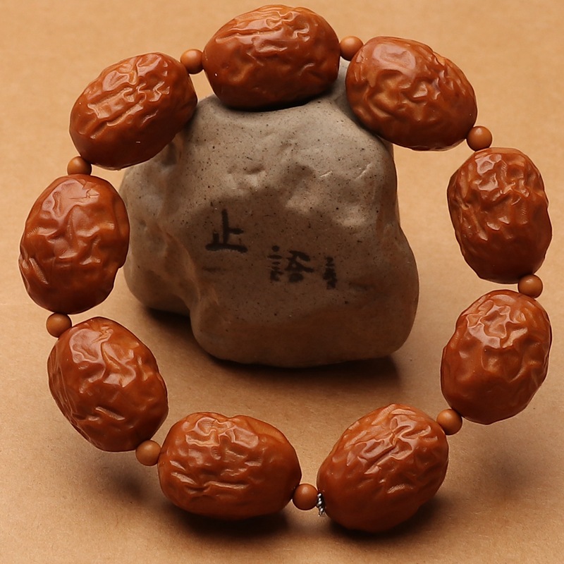 8大枣橄榄核手串男款盘玩手持文玩雕刻纯手工核雕红枣素原籽枣