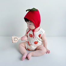 24夏新款婴儿连体衣ins款韩版西红柿印花造型哈衣宝宝包屁衣套装