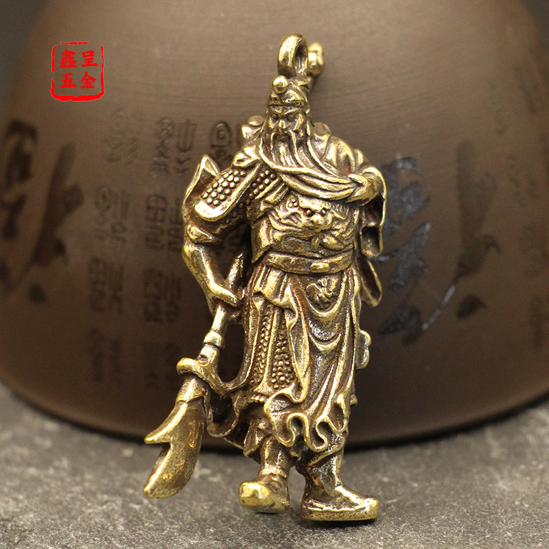 复古纯铜武财神关公钥匙扣挂件招财保平安吊坠小铜器地滩批发