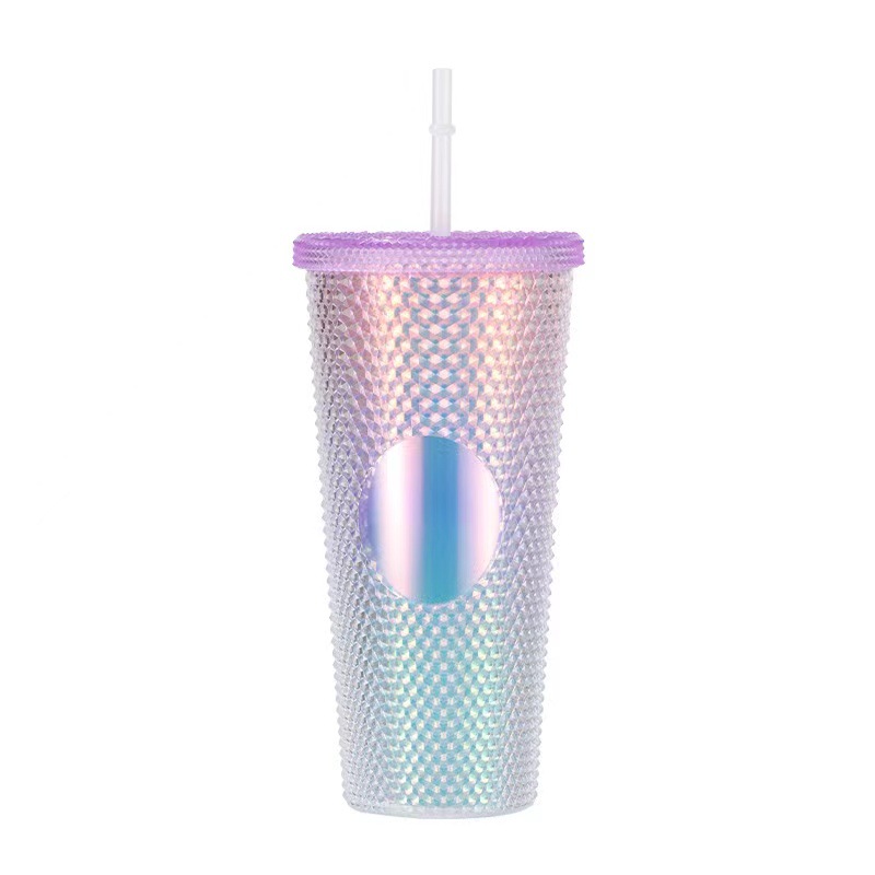 H182 Factory Direct Sales Cross-Border Double Plastic Straw Cup Large Capacity 750ml Durian Cup Color Portable Plastic