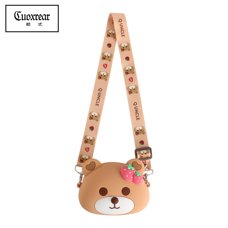 Children's Bag Cute Little Girl Princess Crossbody Bag Cartoon Silicone Victory Bear Bag Girly Heart Shoulder Coin Purse