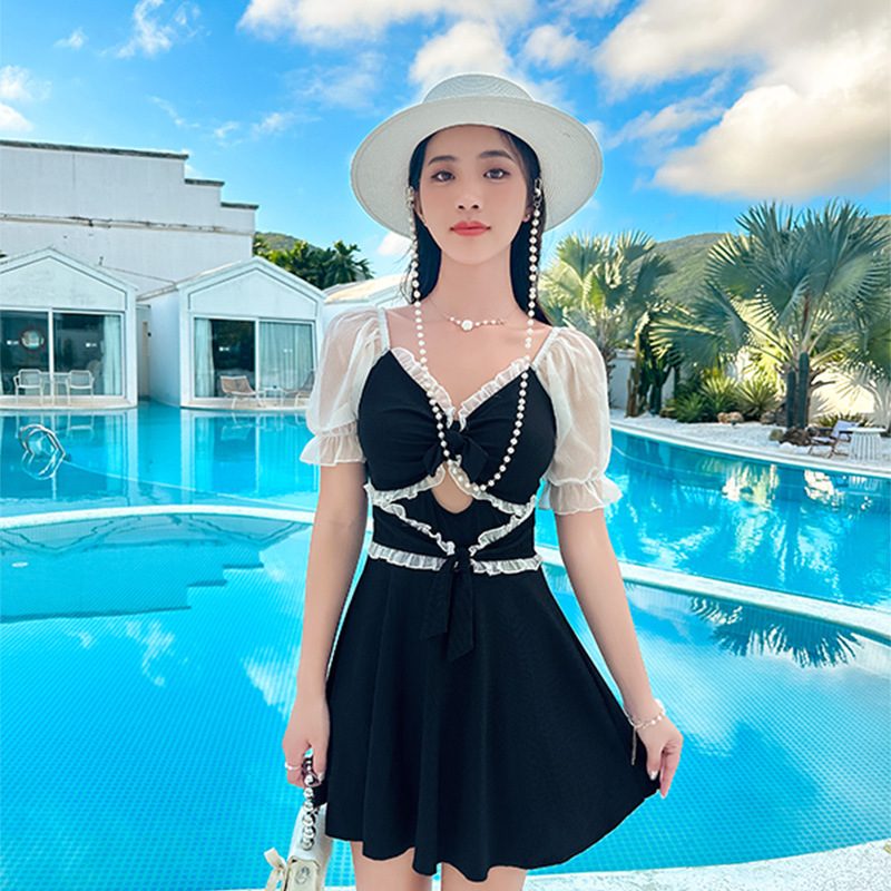 2023 New Swimsuit Women's Dress Style Conservative Cover Belly Thin Fairy Style Student Girl Hot Spring Swimsuit Wholesale