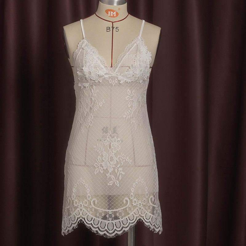 夏季新品婚礼白色仙气透明吊带镂空睡衣情趣内衣性感睡裙女沙滩裙