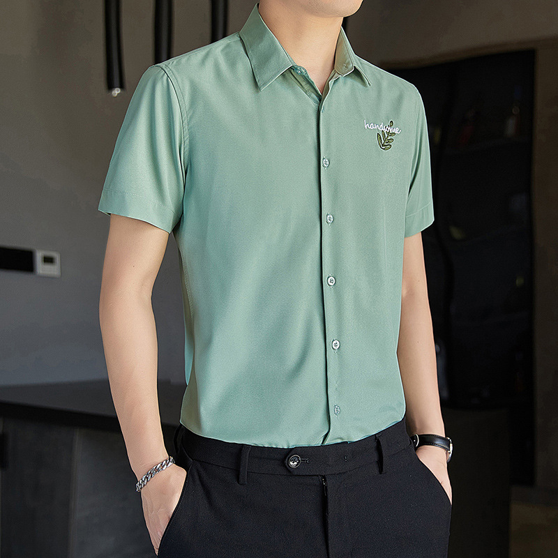 Ice Silk Short Sleeve Shirt Men's Summer Thin Korean Style Trendy Slim-Fit Shirt Casual Shirt All-Matching Men's Clothing Top