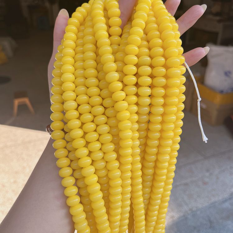 工厂批发黄菩提根算盘珠108蜜蜡黄色菩提根佛珠念珠玉化高抛8*11