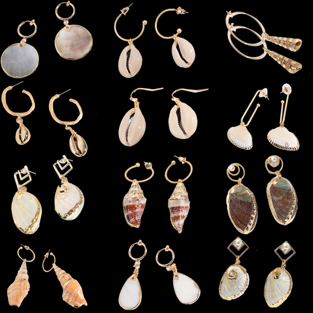 气质海螺贝壳耳环海滩耳饰品欧美热销海洋风时尚海螺耳坠多款混批
