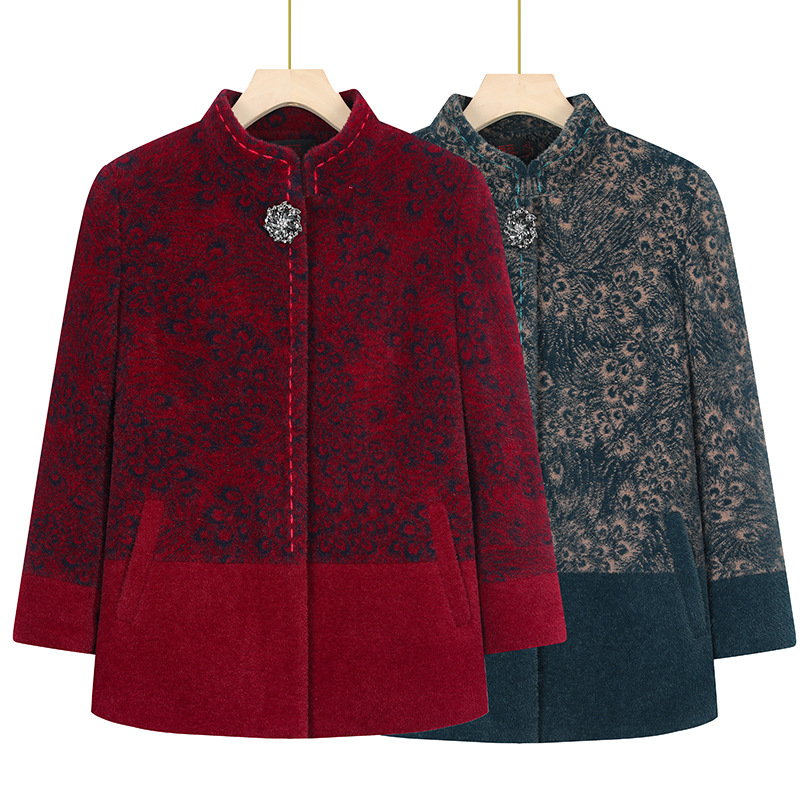 妈妈女装加绒外套上衣仿水貂绒冬装新款大衣中老年衣服kya20-a684