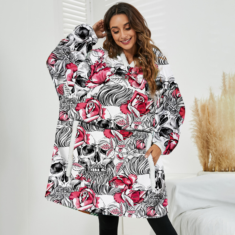 Cross-Border Wearable Hooded Thickened Pullover Sweater Lazy Blanket Home Wear TV TV Blanket Ladies Loungewear Gown