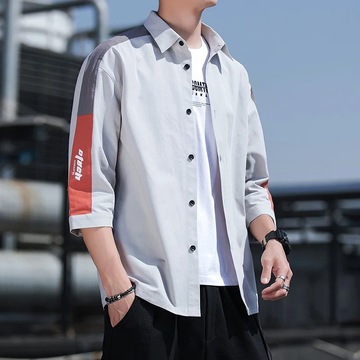 七分短袖衬衫男长袖夏季潮流廓形工装衬衣潮牌宽松百搭春秋款外套