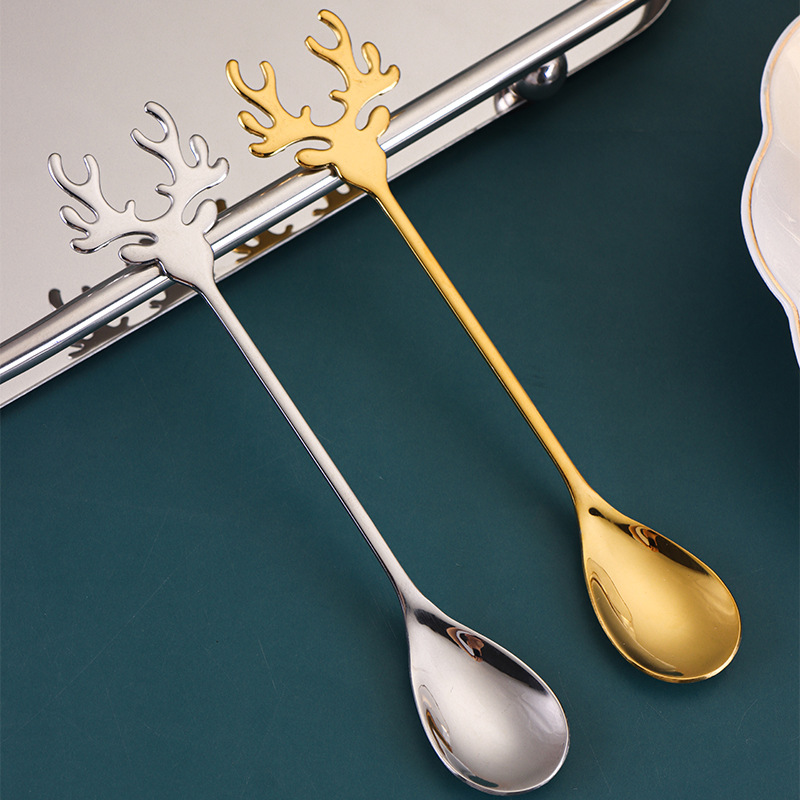 New 304 Stainless Steel Nordic Style Elk Spoon Creative Romantic Household Hotel Vacuum Titanium-Plated Dessert Ice-Cream Spoon