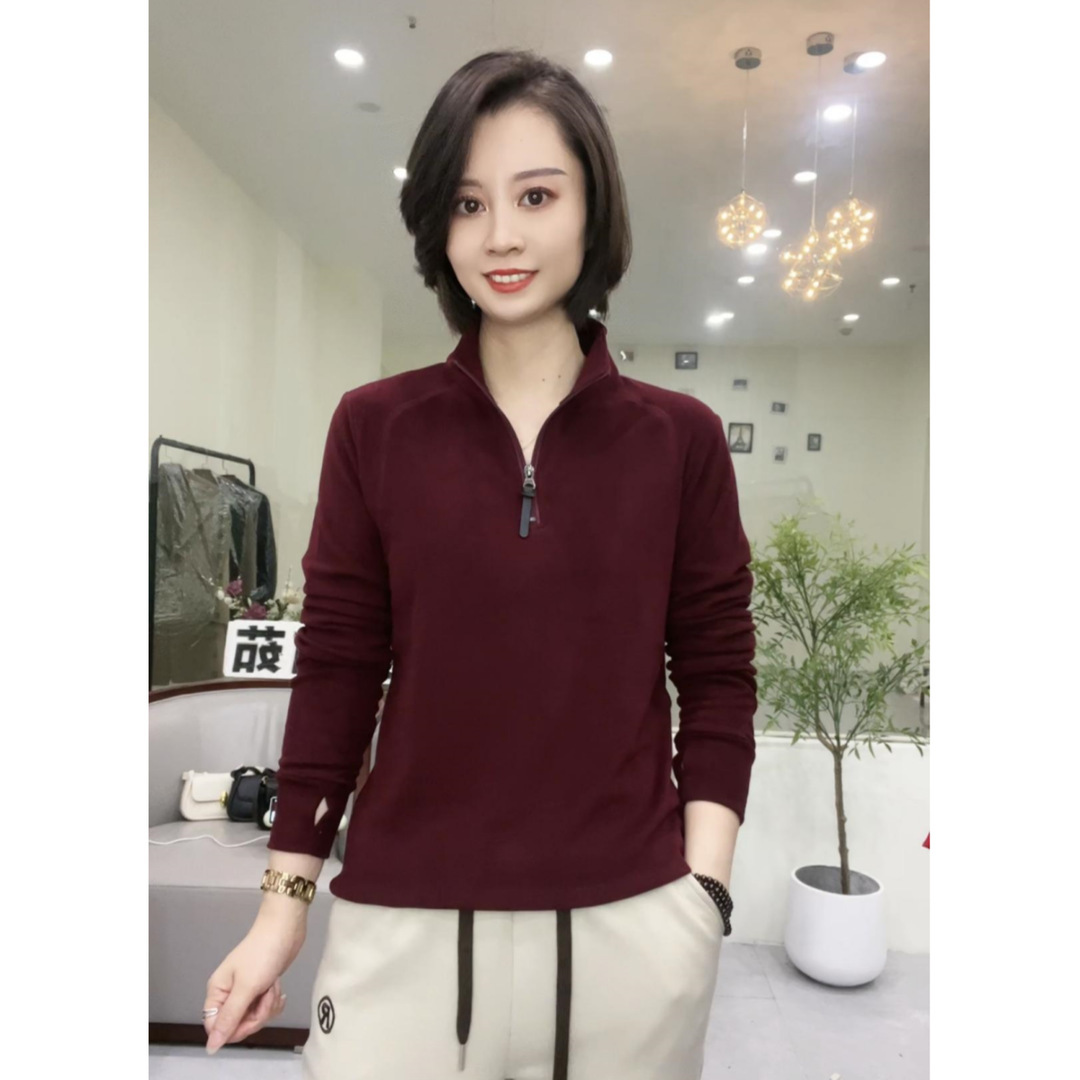 双面绒卫衣女秋款加绒打底衫女外贸跨境女装时尚半拉链保暖上衣