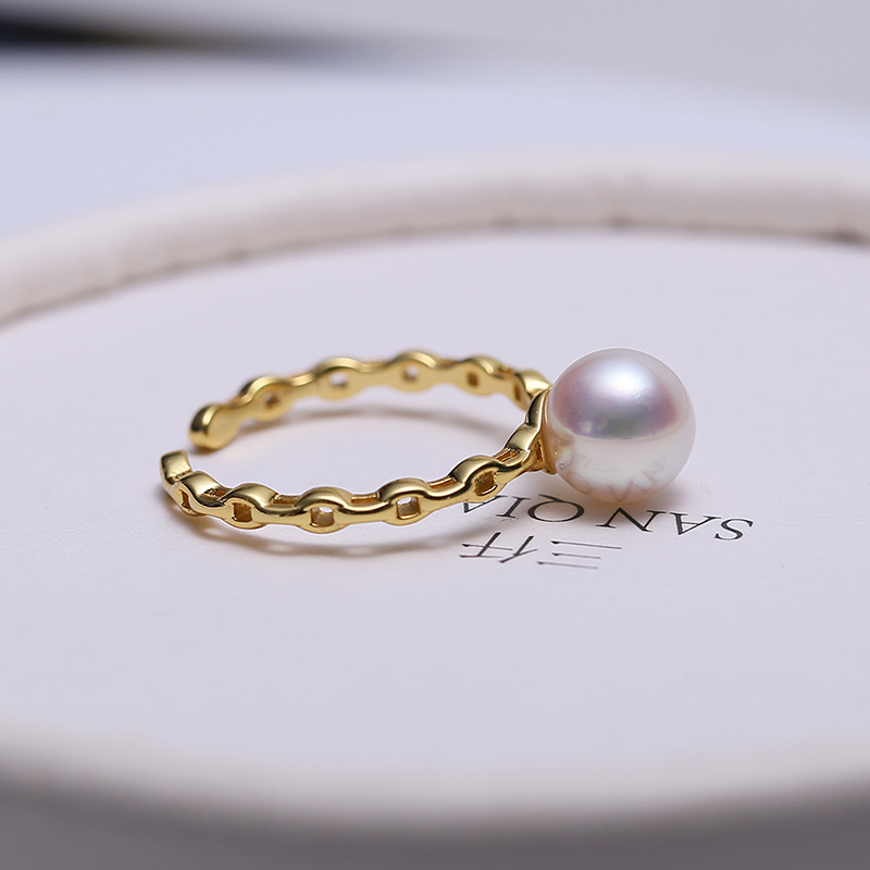 diy配件 s925纯银精工珍珠戒指空托 简约百搭半成品指环戒托银托