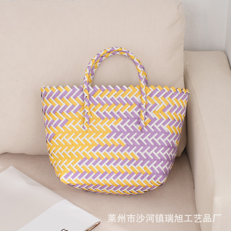 Large PE Handbag with Hand Gift Prototype Bag Large Capacity Vegetable Basket Woven Bag Children DIY Handmade Bag