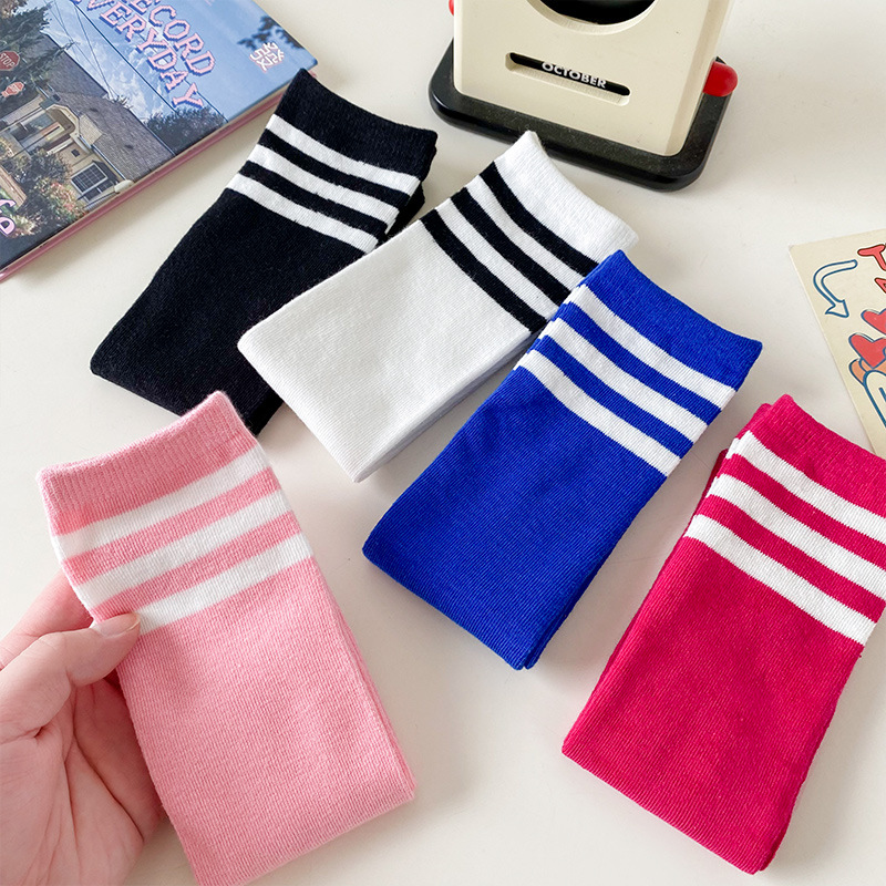 长筒袜女孩演出表演袜子春秋款儿童袜三条杠学生袜条纹过膝中筒袜