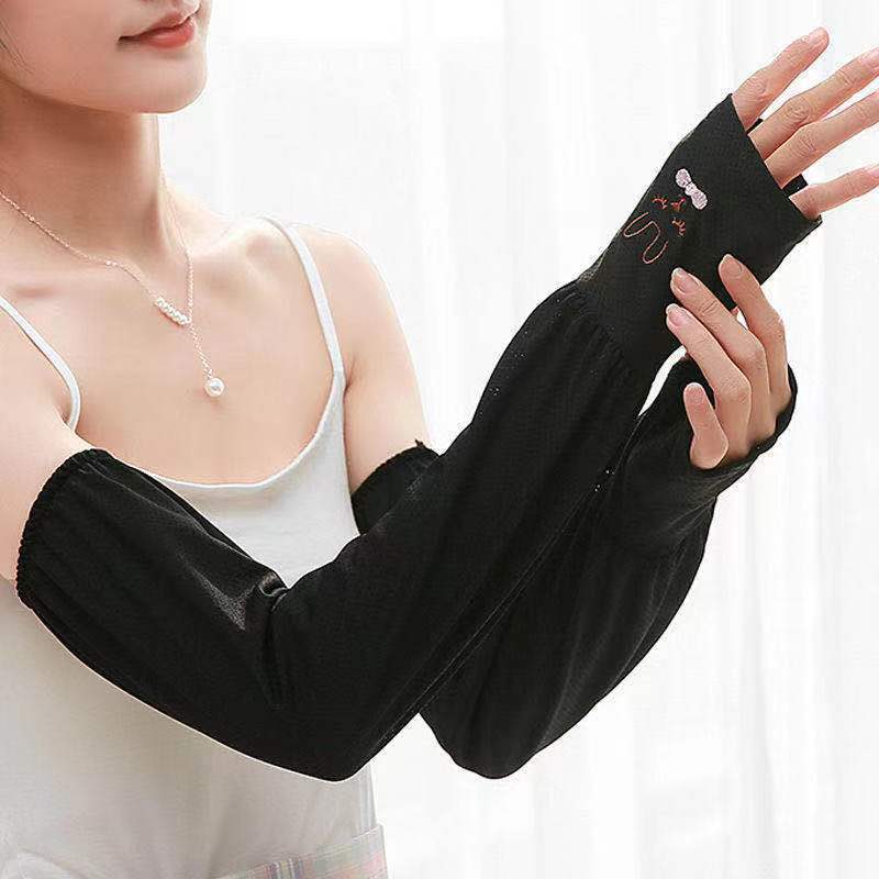 Women Outdoor Sun Block Soft Long Arm Sleeves Fingerless Gloves