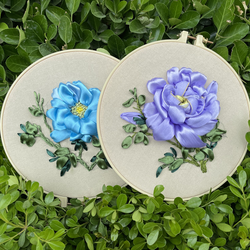 丝带绣新款立体绣小件花卉简单绣团扇手工刺绣材料包