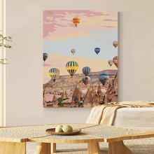 奶油风小众手绘油画热气球治愈系装饰壁画客厅卧室无边框玄关挂画