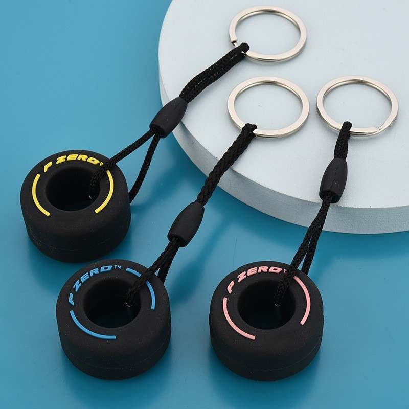 pvc soft rubber tire keychain cute creative tire key pendants car key chain couple schoolbag hanging ornaments