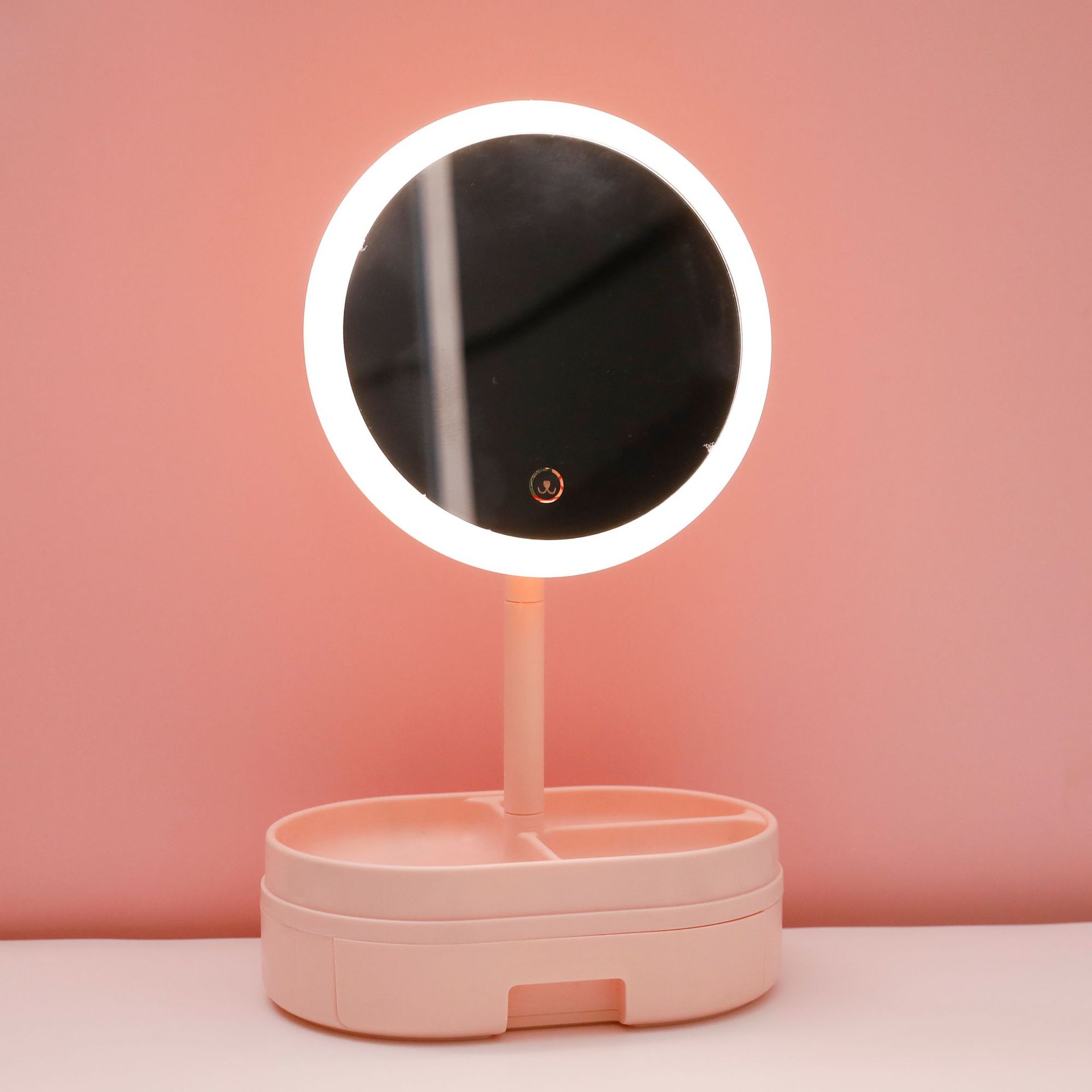 Mirror Makeup Mirror Desktop Household Desk Led Light with Storage Drawer Smart Fill Light Dressing Mirror