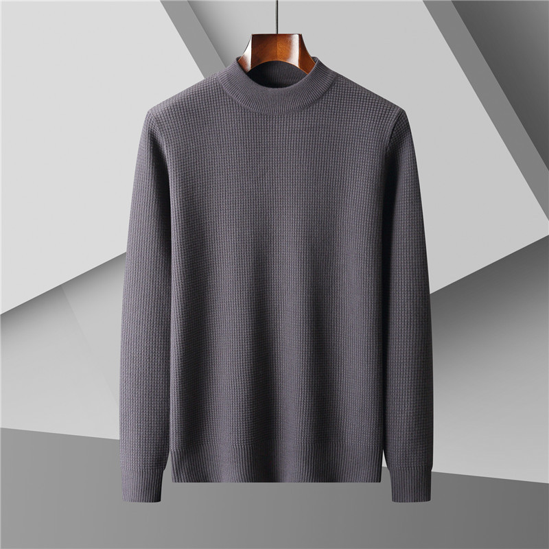 2023新款男士针织毛衣加肥加大码半高领华夫格提花中厚款针织衫