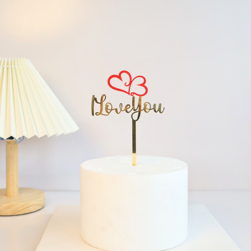 Copyright Cross-Border Valentine's Day Acrylic Cake Decoration Love Happy Valentine's Day Acrylic Cake Insertion Plug-in