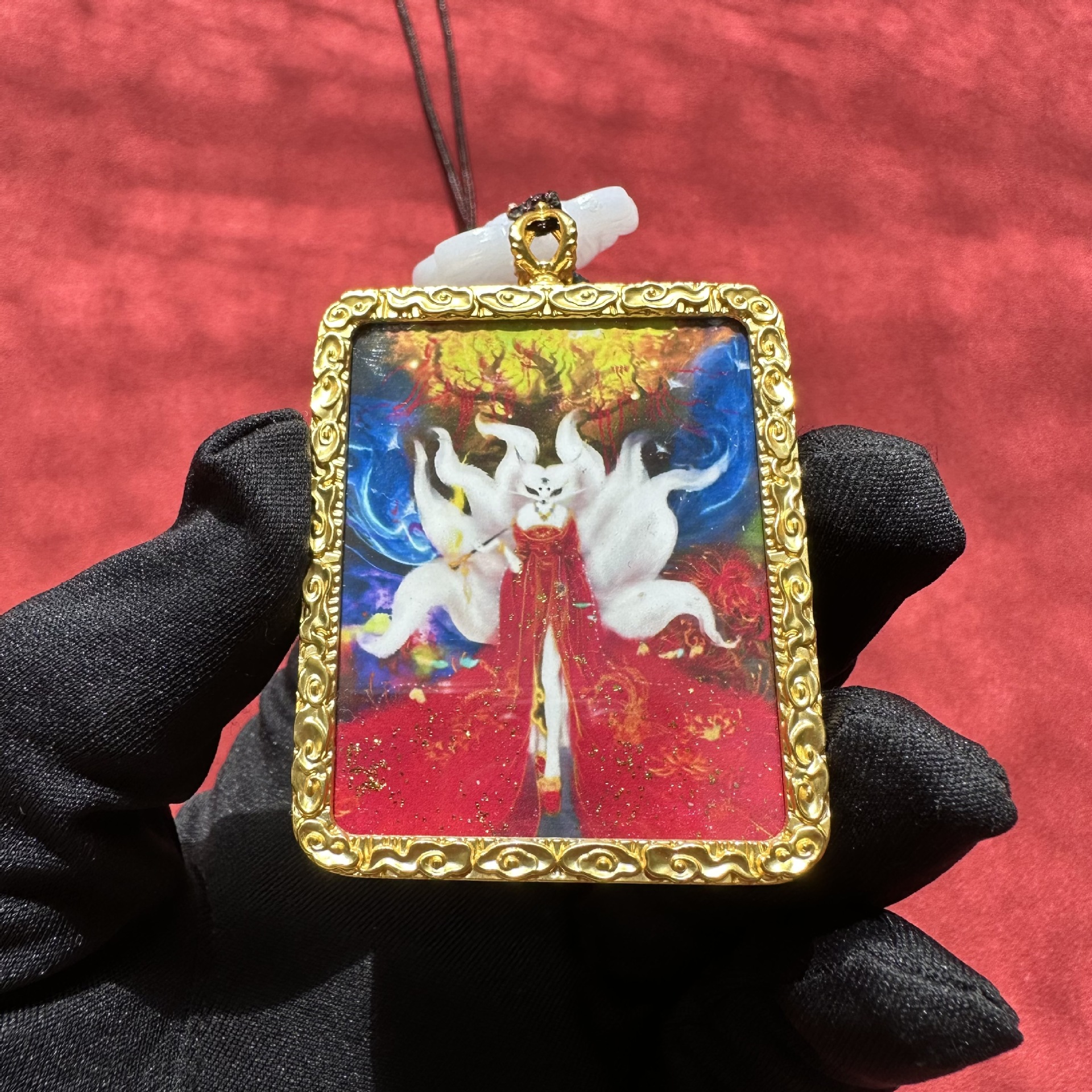 新款仙家唐卡吊坠九尾狐项链金色嘎乌盒男女同款网红直播批发货源