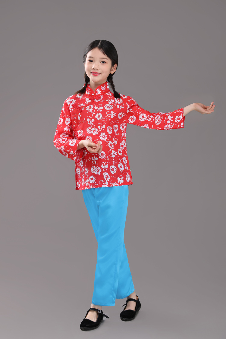 阿庆嫂舞台表演服喜儿服装女童村姑演出服采茶女演出服村民演出服