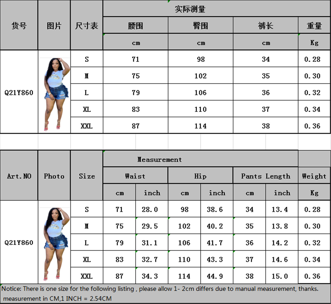 q21y860亚马逊女装 欧美女装 水洗 磨破飞边短裤牛仔裤(仅裤子)