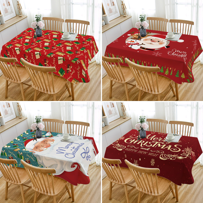 cross-border hot selling new christmas tablecloth christmas cartoon cotton linen tablecloth washable christmas waterproof table cloth square