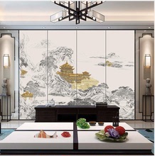 新中式客厅沙发电视背景墙硬包卧室床头山水花鸟刺绣餐厅酒店软包