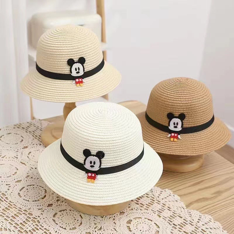 2024ins Spring and Summer New Children's Korean-Style Women's Cartoon Straw Hat Summer Thin Breathable Outdoor Sun Hat