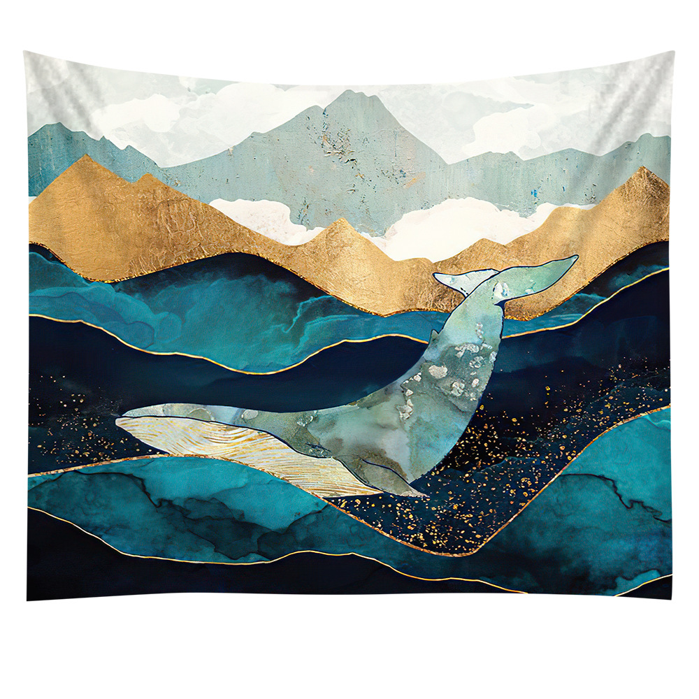 亚马逊家居装饰手绘山水画挂毯卧室地毯床头挂画沙滩巾野餐垫