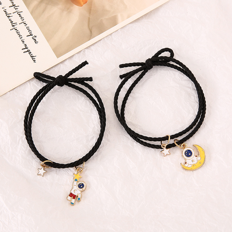 日韩简约新款滴油宇航员头绳ins 两用情侣手链一对送男女朋友饰品