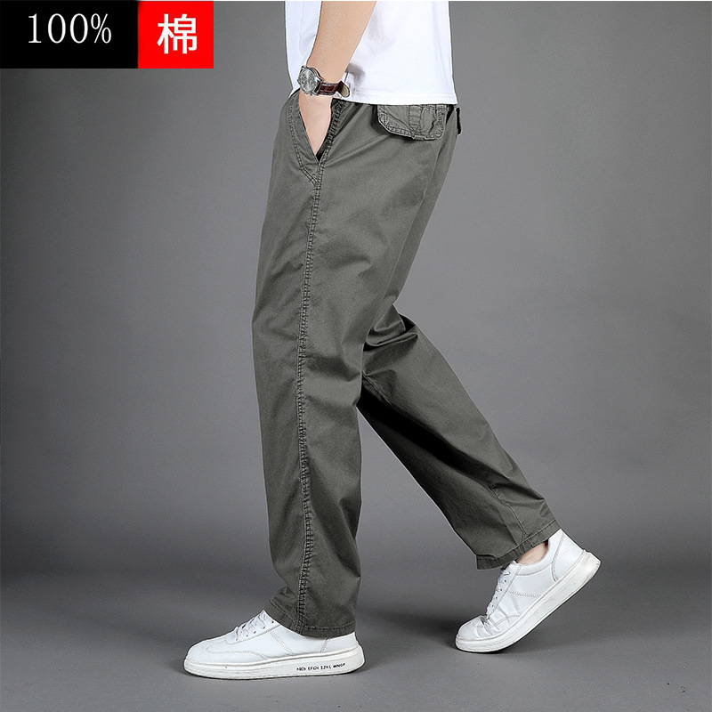 Pure Cotton Casual Pants Men's Trousers Overalls Spring/Autumn/Summer Middle-Aged Father Washed Pants Loose Straight Men